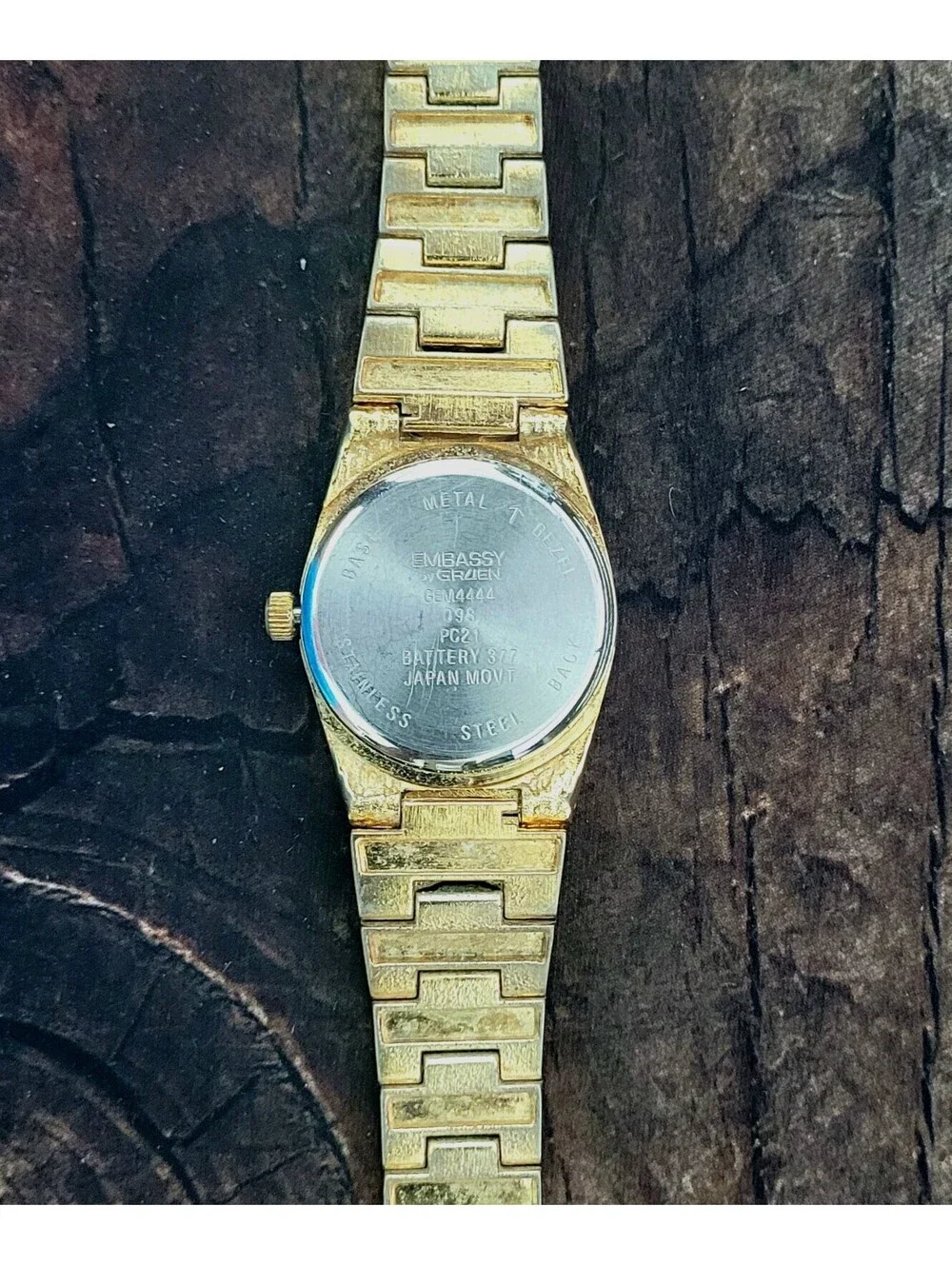 80s Vintage Retro Mens Gruen Real Diamond Gold Nugget Watch